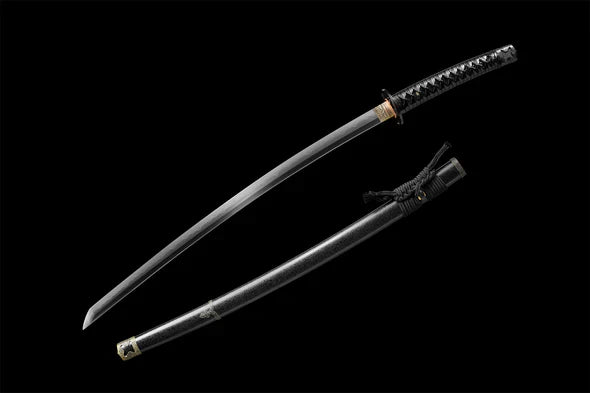 Katana-Japonais-Rurouni-Kenshin-Noir-Acier-T10-Hamon-Veritable