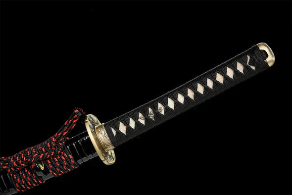 Tsuka-Pilule-de-Sang-Acier-T10-Hamon-Veritable-Veritable-Peau-de-Raie
